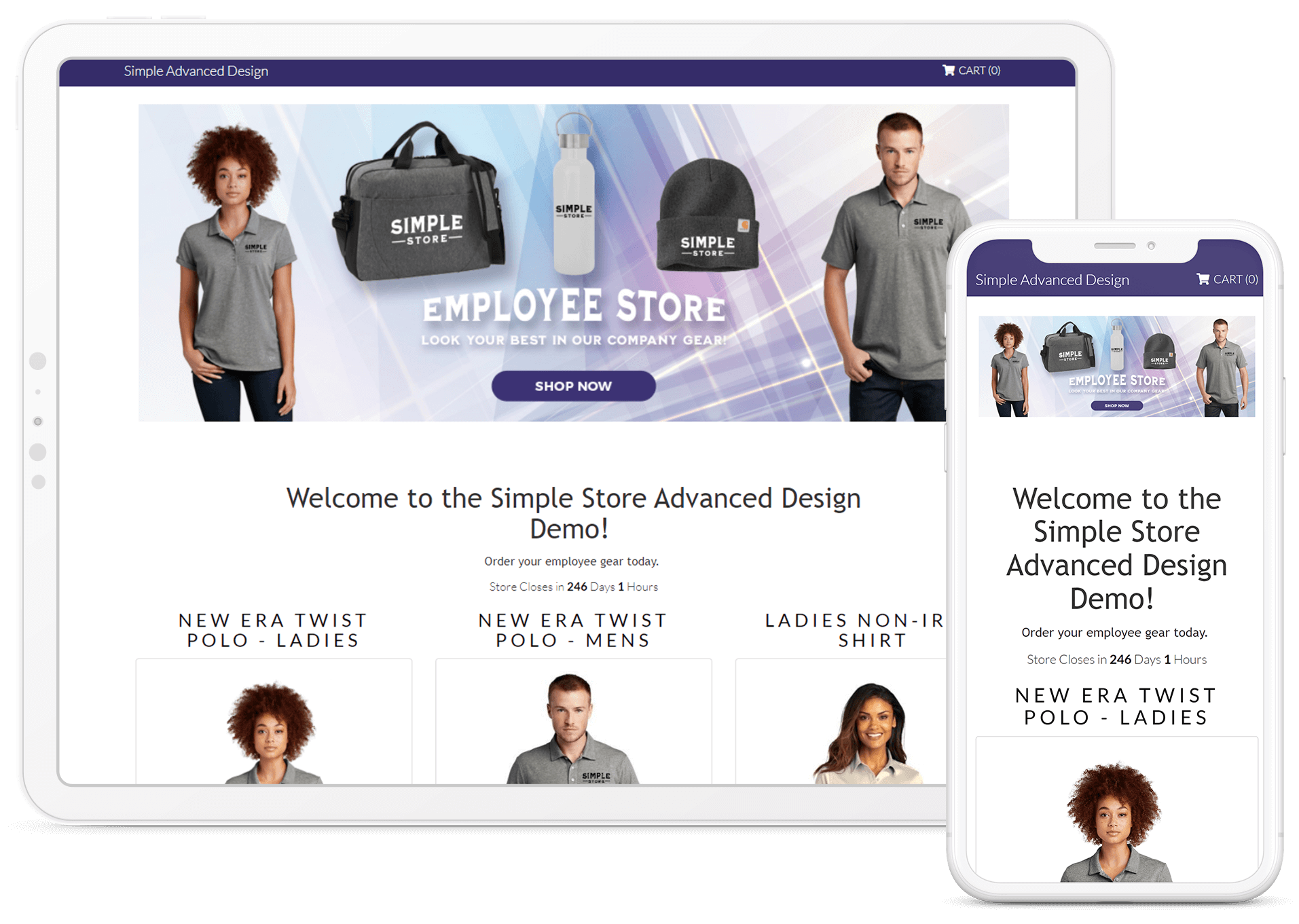 Demo for Simple Store in tablet and mobile view